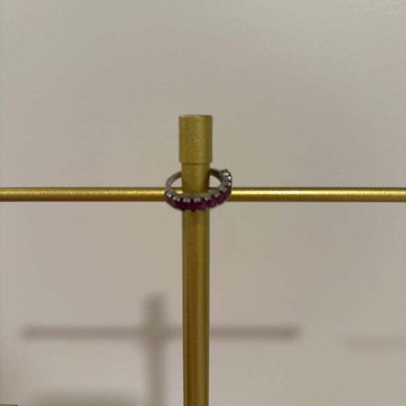 Red Emerald Cut Cubic Zirconia Eternity Band in Rhodium Plated Sterling Silver - Picture 2 of 2